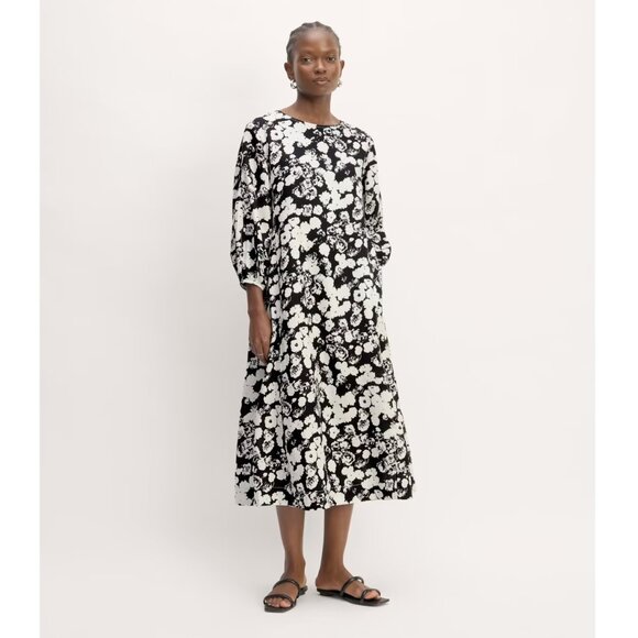 Everlane Dresses & Skirts - Everlane The Linen A-Line Midi Dress / Size 10 / Black Bone Floral Long Sleeves